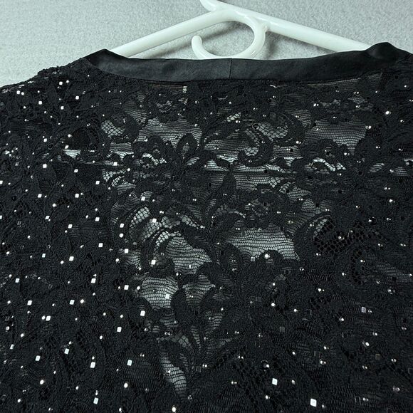 St John Evening Marie Gray Black Lace Beaded Sheer Top Blouse Sz 4 Made in USA - Picture 11 of 11